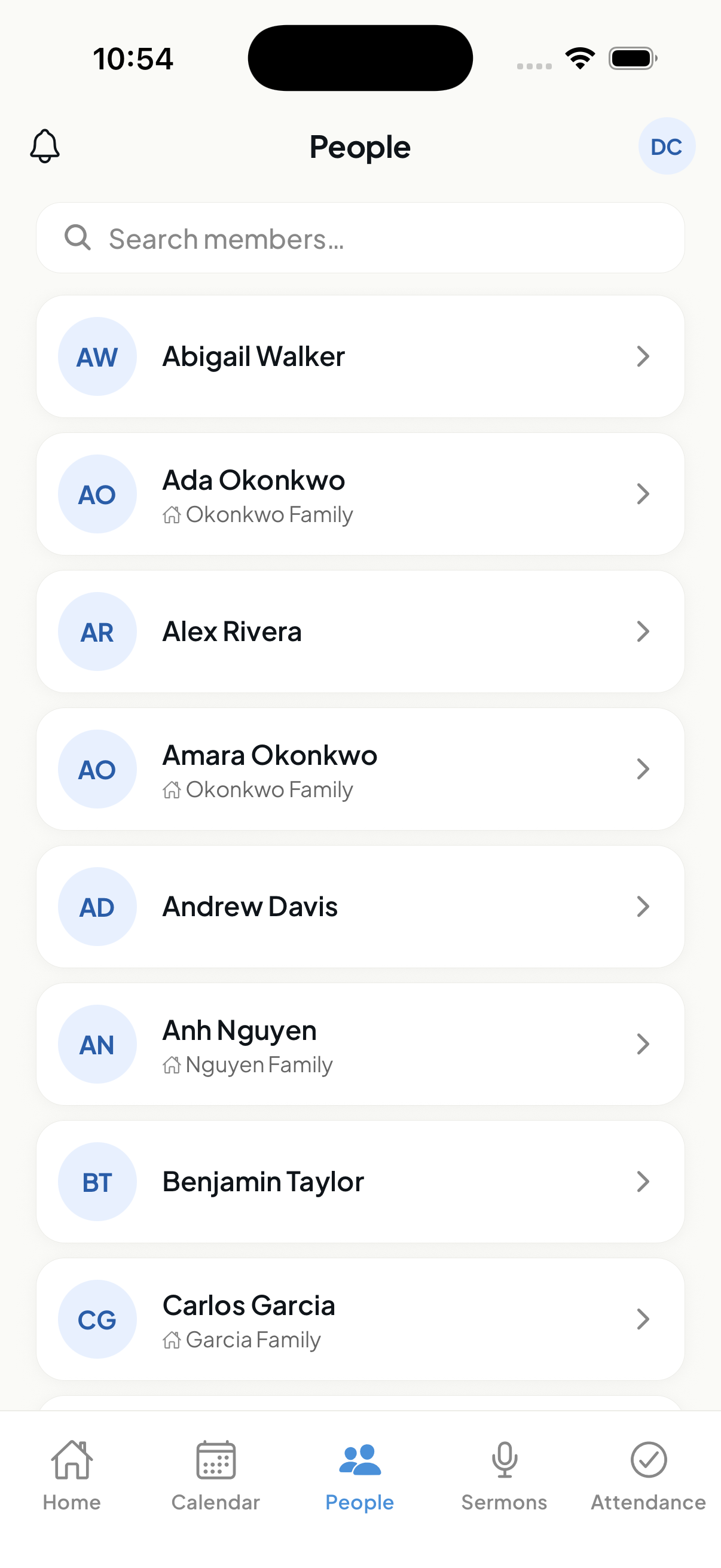 Member directory on the Steward mobile app