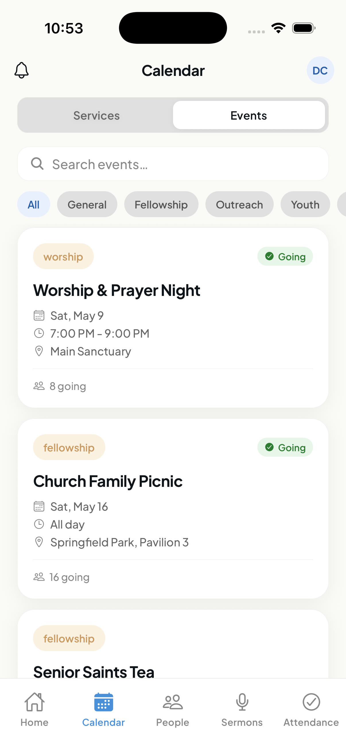 Upcoming event detail on the Steward mobile app